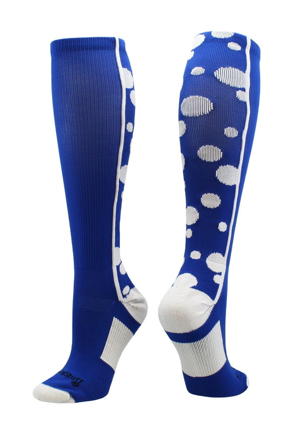 Crazy Dots Over the Calf Socks (Royal/White, Large)