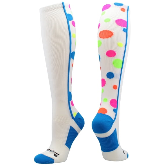 Crazy Dots Over the Calf Socks (White/Multi-Neon, Large)