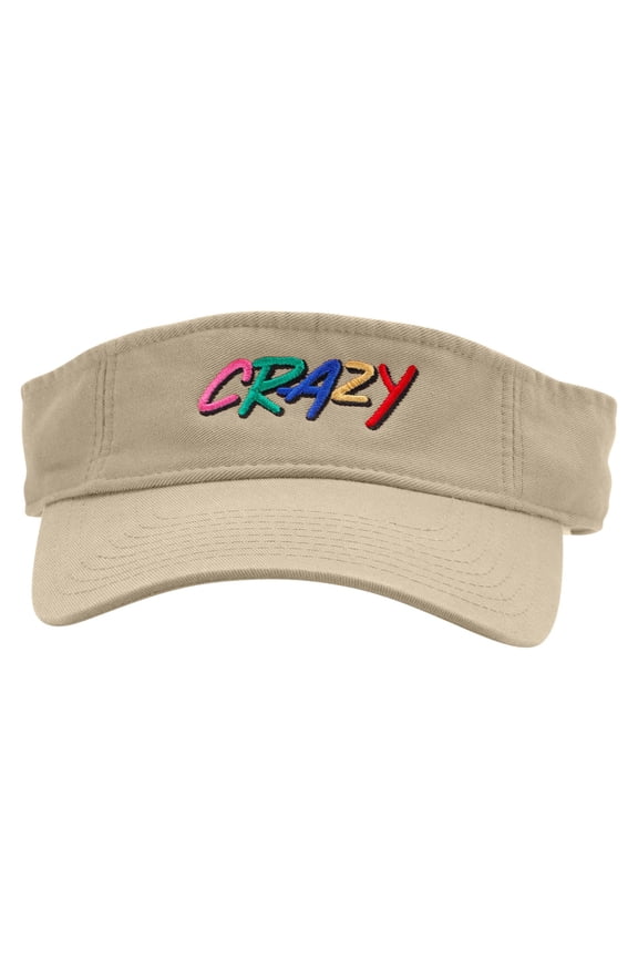 Crazy Embroidered Pro Style Cotton Twill Washed Visor - Khaki OSFM