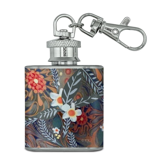Crazy Flower Floral Pattern Stainless Steel 1oz Mini Flask Key Chain