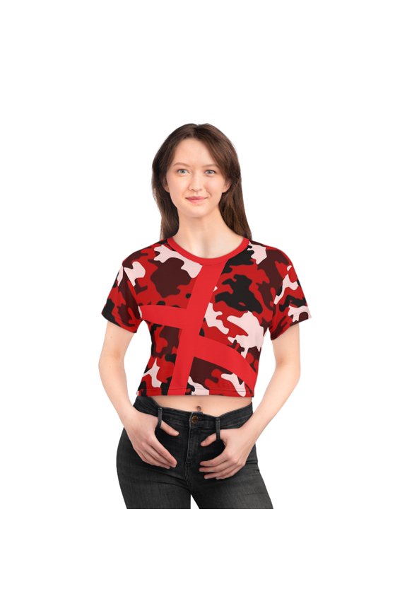 "Crazy For Camo" Crop Tee (Red)