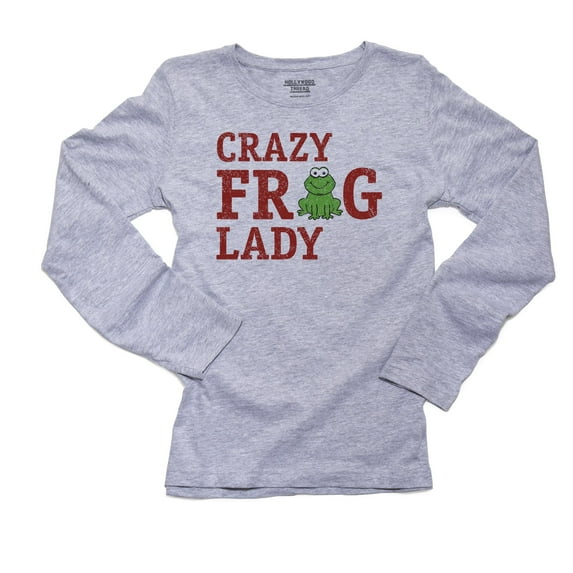 Crazy Frog Lady - Cute Playful Frog Graphic Women's Long Sleeve Grey T-Shirt
