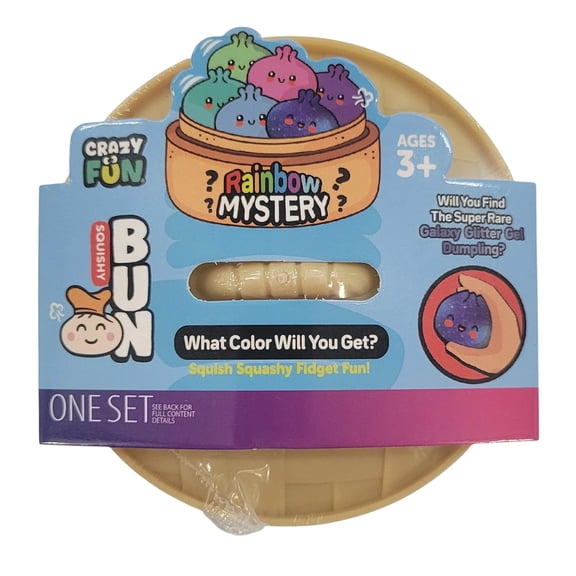 Crazy Fun 3.5" Rainbow Mystery Squishy Bun, Chance to Find Rare Galaxy Glitter Bun