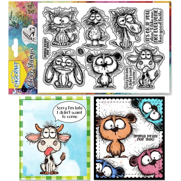 Crazy Fun Animal Clear Stamp Transparent Handicraft Stamps for DIY Scrapbooking Photo Album Decorative Cards Making Animals 6.3x4.3inch 1 Sheet