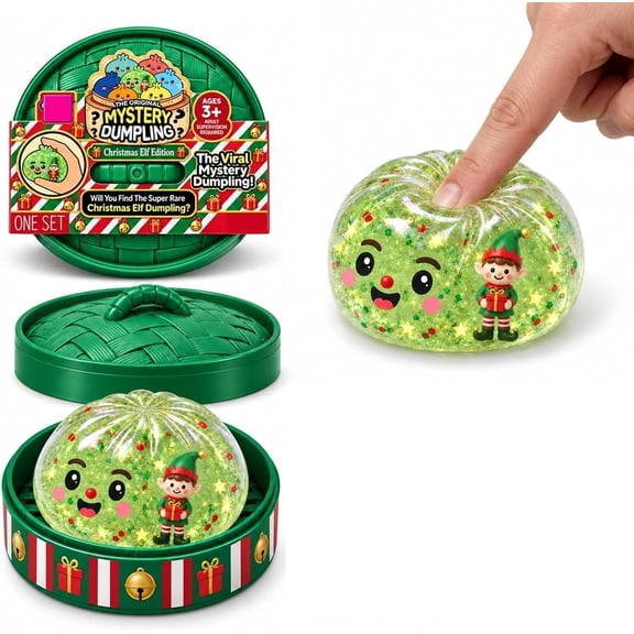 Crazy Fun Christmas Elf Mystery Dumpling Squeeze Toy Glitter Filled Squishy Ball With Steamer Case
