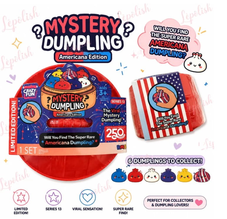Crazy Fun Mystery USA Americana Squishy Dumpling Squeeze Toy, 1 Random Color
