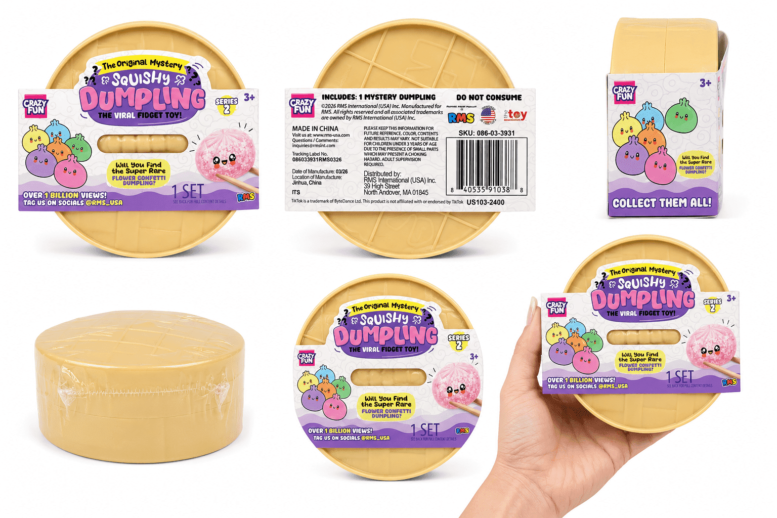 Crazy Fun Original Mystery Squishy Dumpling Series 2 Collectible Squeeze Toy, Sensory Fidget Toy, 1 Set