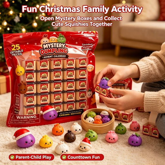 Crazy Fun RMS 2026 Christmas Advent Calendar, 25 Days of Dumpling with Cute Mini Dumpling Stress Relief Balls, Xmas Countdown Calendar Gifts for Party Favors