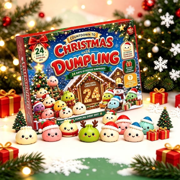 Crazy Fun RMS Christmas Mystery Dumpling Advent Calendar 2026, 24 Days Countdown Blind Box with Kawaii Squishy Dumpling Toys Sensory Fidget Stress Relief Gifts for Kids Adults Holiday Gift