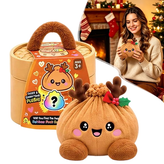 Crazy Fun RMS Mystery Christmas Plush Dumpling Squishy, Cute Stuffed Dumpling Squishies Plushies Fidget Toy, Christmas Collectible Stress Relief Gift with Simulated Steamer & Fuzzy Handle