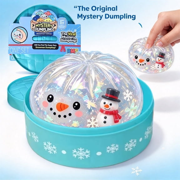 Crazy Fun RMS Mystery Dumpling Snowman Edition Squishy Toy, Holiday Limited Christmas Stocking Stuffer, Glitter Snowman Squeeze Stress Toy, Cute Blind Box Gift for Kids Boys Girls Age 3+