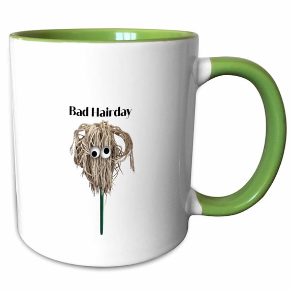 3drose, Crazy Hair Mop with Googly Eyes, 11oz Two-tone Green Mug