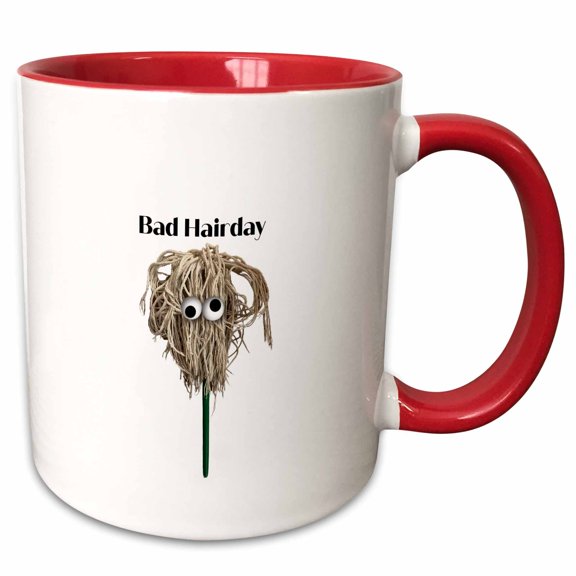 3drose, Crazy Hair Mop with Googly Eyes, 11oz Two-tone Red Mug