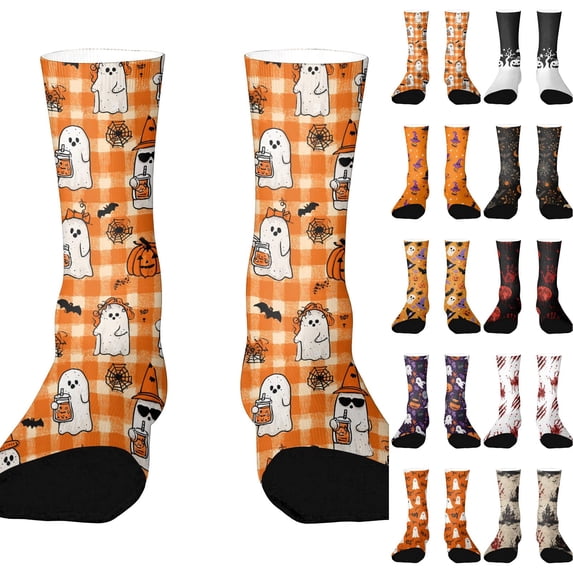 Crazy Halloween Halloween Party Graphic Socks Funny Novelty Crew Socks for Women Men Casual Athletic Breathable Mid Calf Gift Idea Yellow