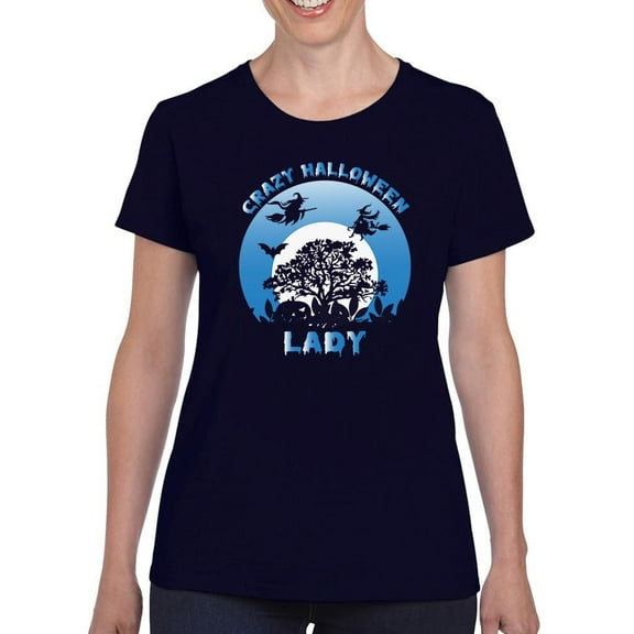Crazy Halloween Lady. T-Shirt Women -Image by Shutterstock, Female 5X-Large