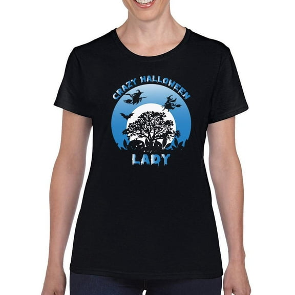 Crazy Halloween Lady. T-Shirt Women -Image by Shutterstock, Female Large