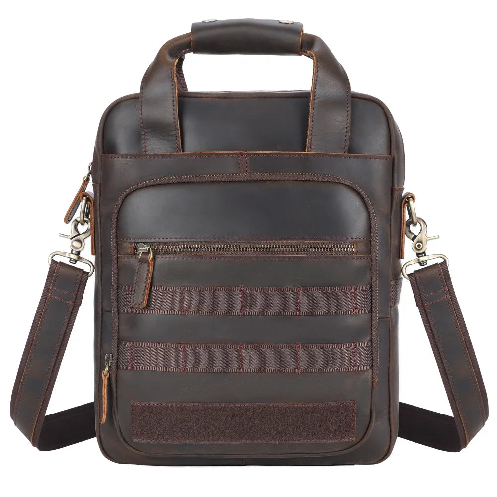 Crazy Horse Genuine Leather Tactical Shoulder Crossbody Bag With Hook