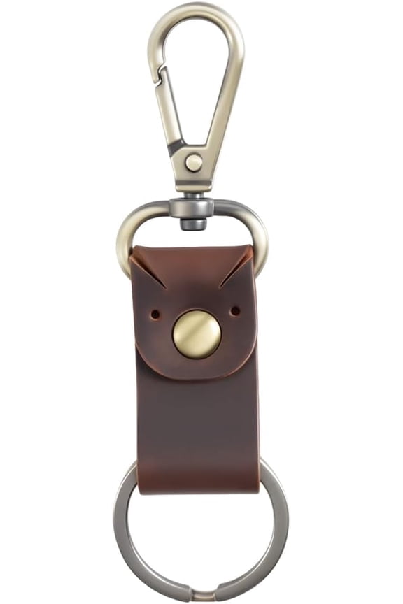 Crazy Horse Keychain Universal Cowhide Key Fob Organizer with Metal Clasp Durable Handmade Belt Loop Keychain Holder Genuine Leather Strap Key Ring for Car Men Women Purse(Coconut Brown)