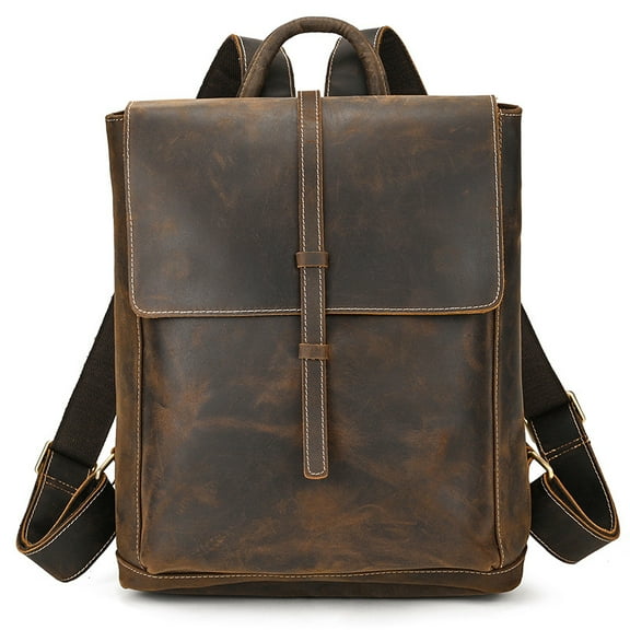 Crazy Horse Leather Backpack Men's Retro Outdoor Bag,260 Brown