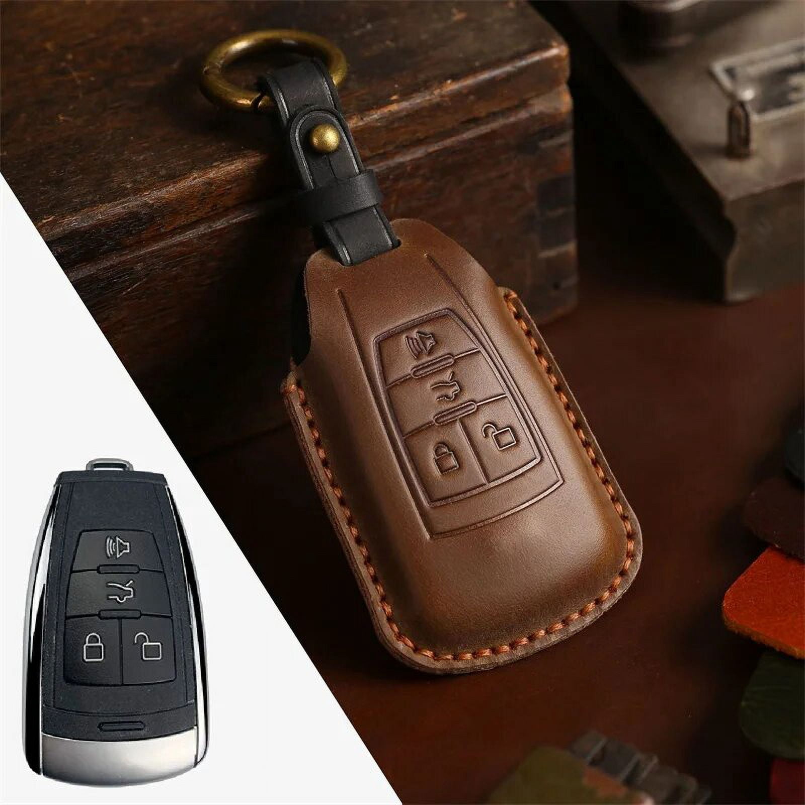 Crazy Horse Leather Car Key Cover Case Keyring Bag for BAIC X7 BJ40 Senova D50 D70 X55 X65 EU5 EU7 Fob Protector Keychain Holder