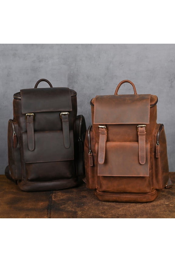 Crazy Horse Leather Men's Leather Backpack First Layer Cowhide