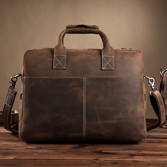 Crazy Horse Leather Men's Shoulder Bag Vintage,Coffee