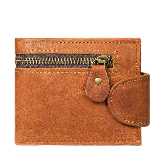 Crazy Horse Leather Men's Wallet, Hand Polished, Multiple Card Slots,head Layer Bull Pickup Bag /4.7 * 3.7 in