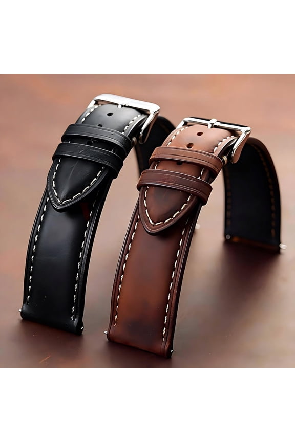 Crazy Horse Leather Watch Band Genuine Top-Grain Cowhide Quick Release Pin Buckle Durable Replacement Strap