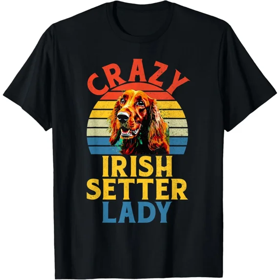 Crazy Irish Setter Lady Dog Lover Pet Animal Illustration Art Unisex T-Shirt ,up to size 5XL