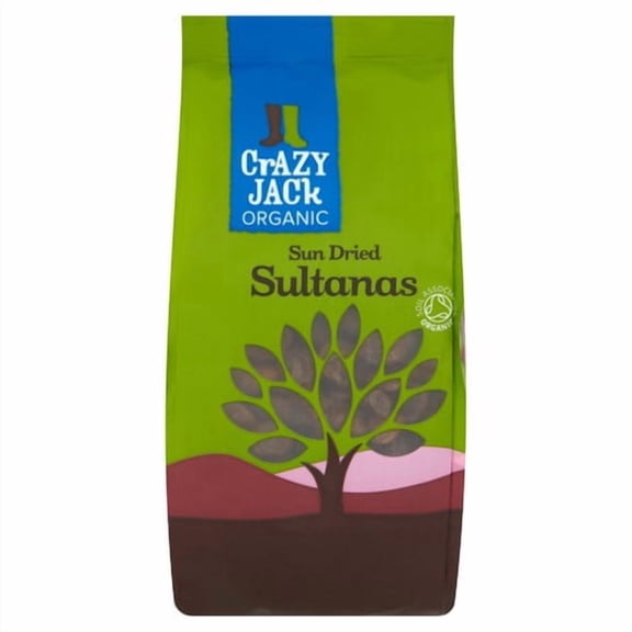 Crazy Jack Organic Sultanas 375g, British Import (Pack of 2)