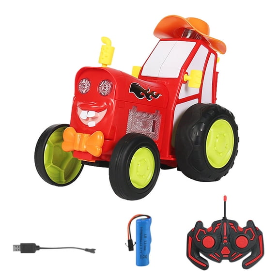 Crazy Jumping Remote Control Car, RC Truck with Headlights and Music, Rechargeable Stunt Vehicle, Cartoon Crawler, Red