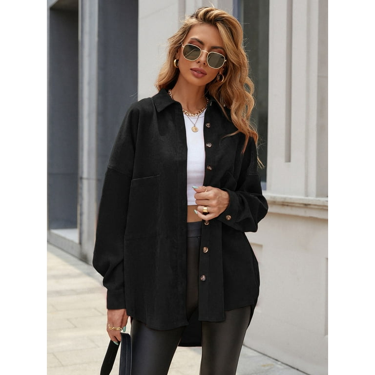 Crazy June Women s Corduroy Button Front Detail Corduroy Coat Casual Fitted Jacket with Flap Chest Flap Walmart