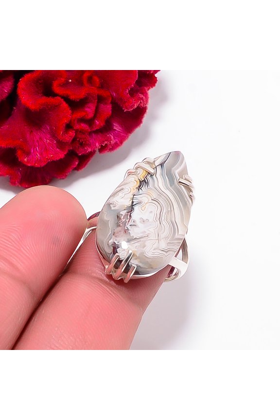 Crazy Lace Agate - Australia Gemstone 925 Sterling Silver Ring S.8 R102553, Christmas Gift