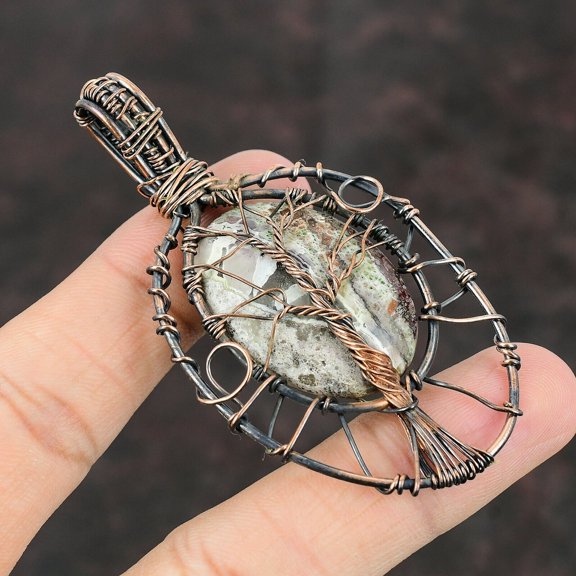 Tree Of Life Crazy Lace Agate Copper Pendant Wire Wrapped Pendant Gemstone Wire Pendant Handmade Jewelry Gift For Him Tree Of Life Jewelry