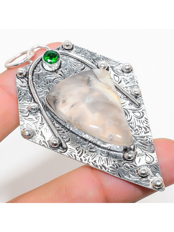 Natural Crazy Lace Agate, Diopside 925 Sterling Silver Pendant 2.88"