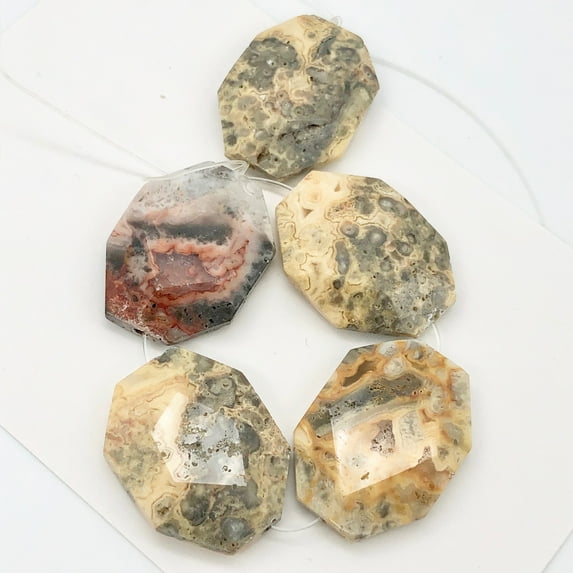 Crazy Lace Agate Faceted Bead 8" Strand | 40x30mm | Orange/Grey/Pink | Octagon |