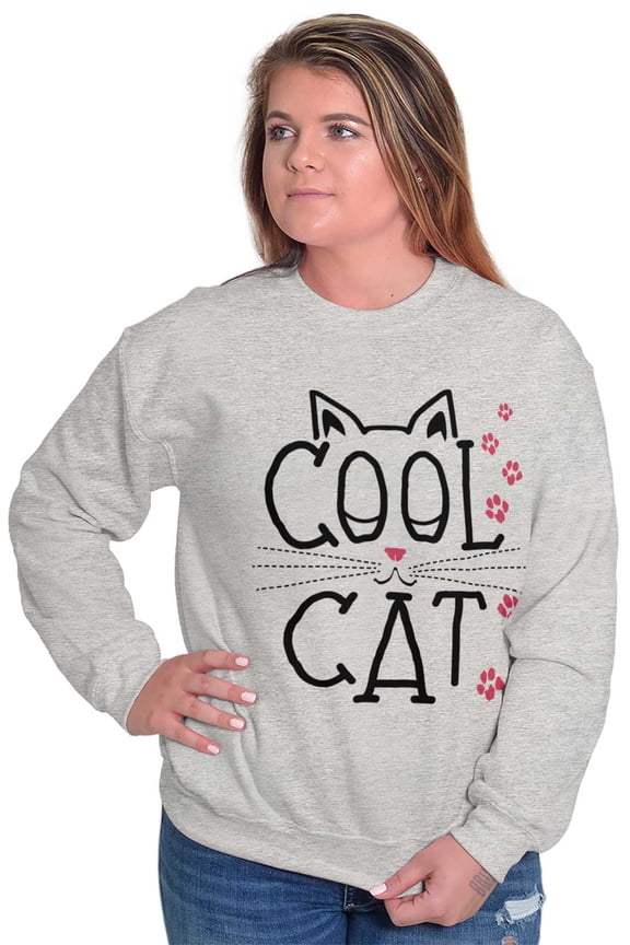 Crazy Lady Cool Cat Kitten Adorable Women Crewneck Sweatshirt Brisco Brands X