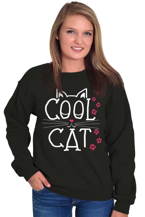 Crazy Lady Cool Cat Kitten Adorable Women Crewneck Sweatshirt Brisco Brands X