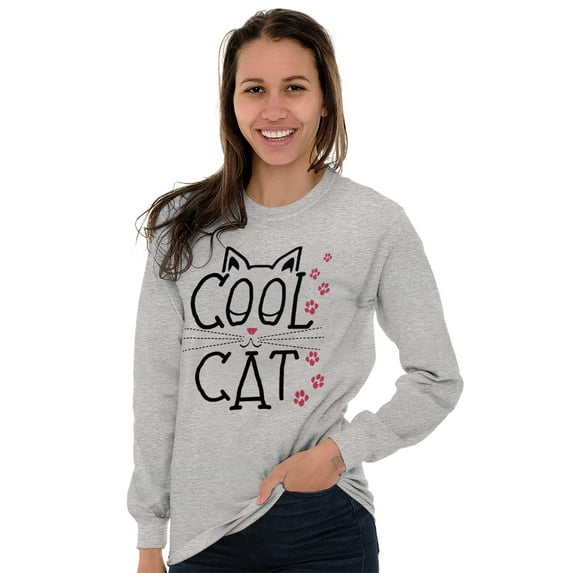 Crazy Lady Cool Cat Kitten Adorable Women Plus Size Long Sleeve Graphic Tee Brisco Brands 2X