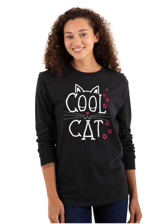 Crazy Lady Cool Cat Kitten Adorable Women's Long Sleeve T Shirt Brisco Brands S