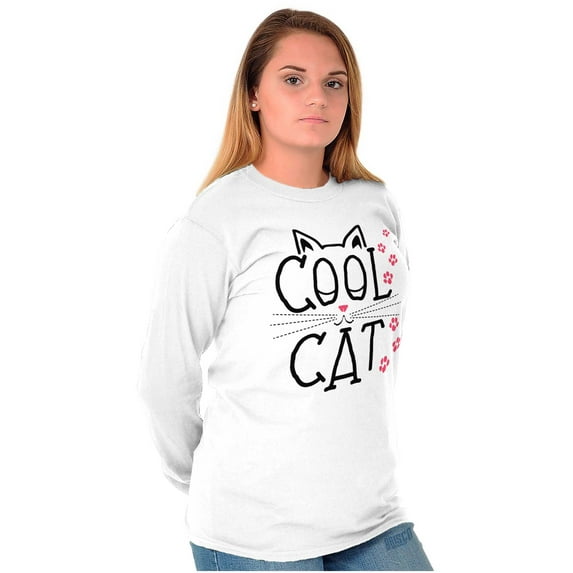 Crazy Lady Cool Cat Kitten Adorable Women's Long Sleeve T Shirt Brisco Brands S