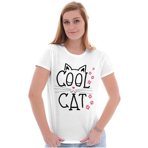 Crazy Lady Cool Cat Kitten Adorable Womens Slim Fit Graphic Tee Brisco Brands L