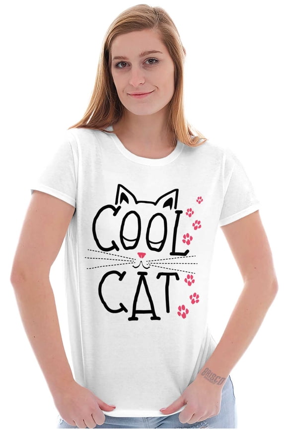 Crazy Lady Cool Cat Kitten Adorable Womens Slim Fit Graphic Tee Brisco Brands L