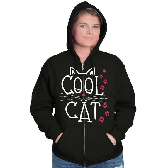 Crazy Lady Cool Cat Kitten Adorable Zip Hoodie Sweatshirt Women Brisco Brands M