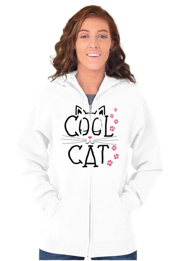 Crazy Lady Cool Cat Kitten Adorable Zip Hoodie Sweatshirt Women Brisco Brands S