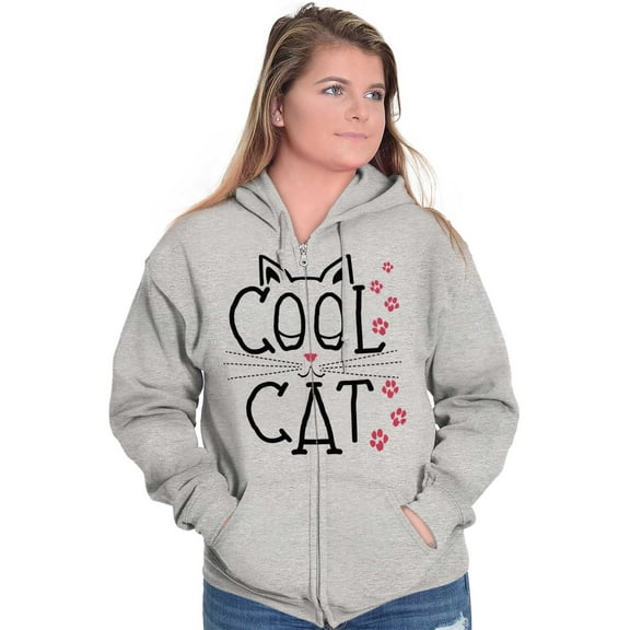 Crazy Lady Cool Cat Kitten Adorable Zip Hoodie Sweatshirt Women Brisco Brands X
