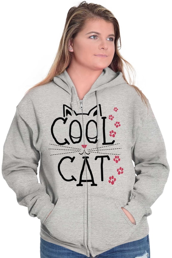 Crazy Lady Cool Cat Kitten Adorable Zip Hoodie Sweatshirt Women Brisco Brands X