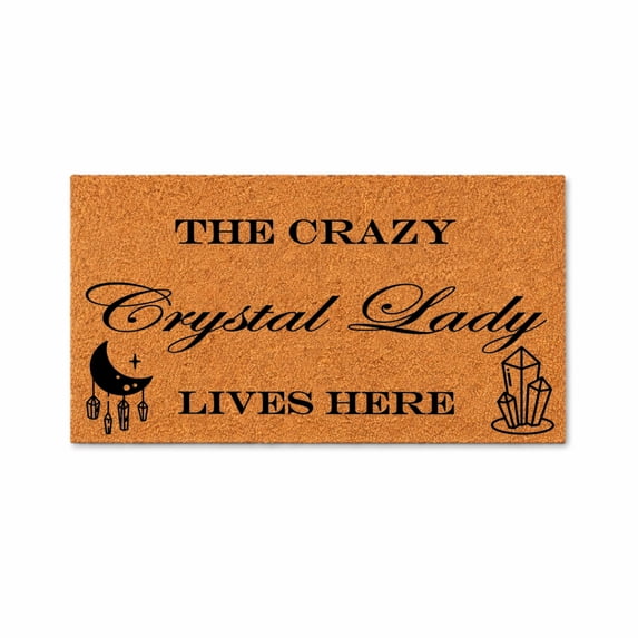 Crazy Lady Lives Here Doormat, Funny Welcome Door Mat, Witchy Moon Decor, Gift for Fan 5145 (36x72 inches) 5145
