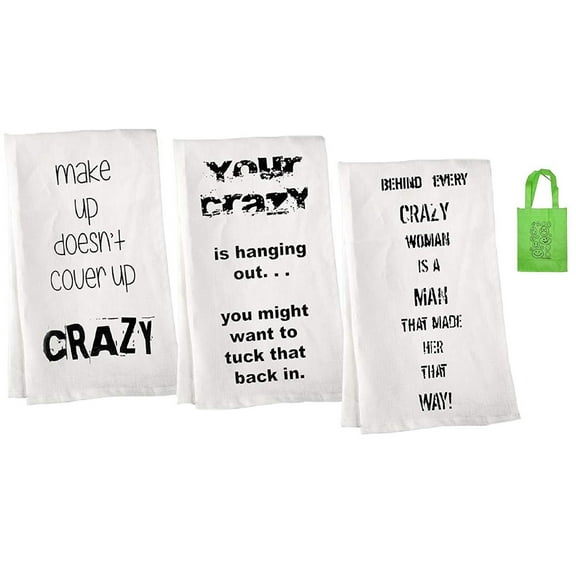 Crazy Lady Tea Towel Set of 3 and Gift Bag Set