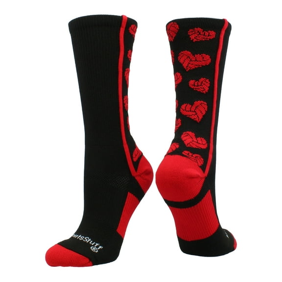 Crazy Love Volleyball Hearts Crew Socks (Black/Red, Large)